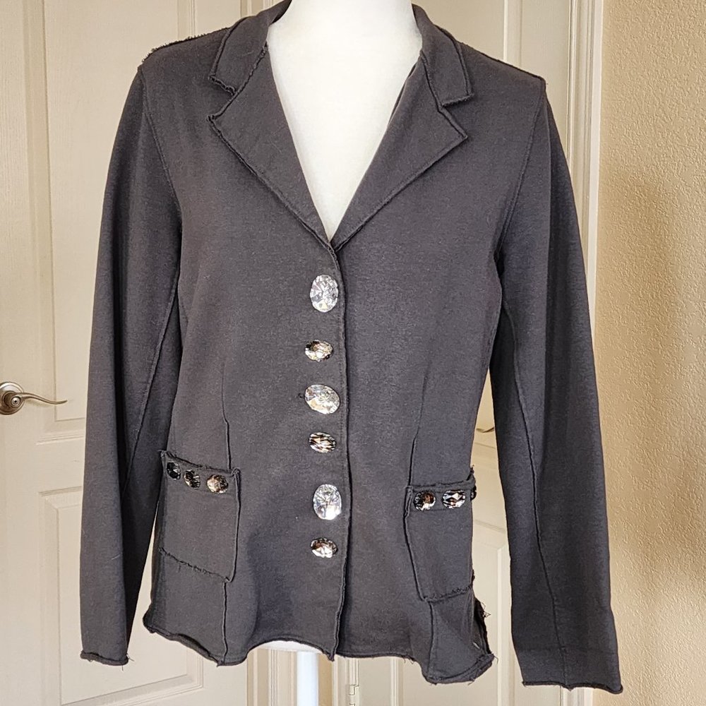 Neon Buddha Gray Super Soft Jacket Blazer Statement Jewel Buttons Small Cotton